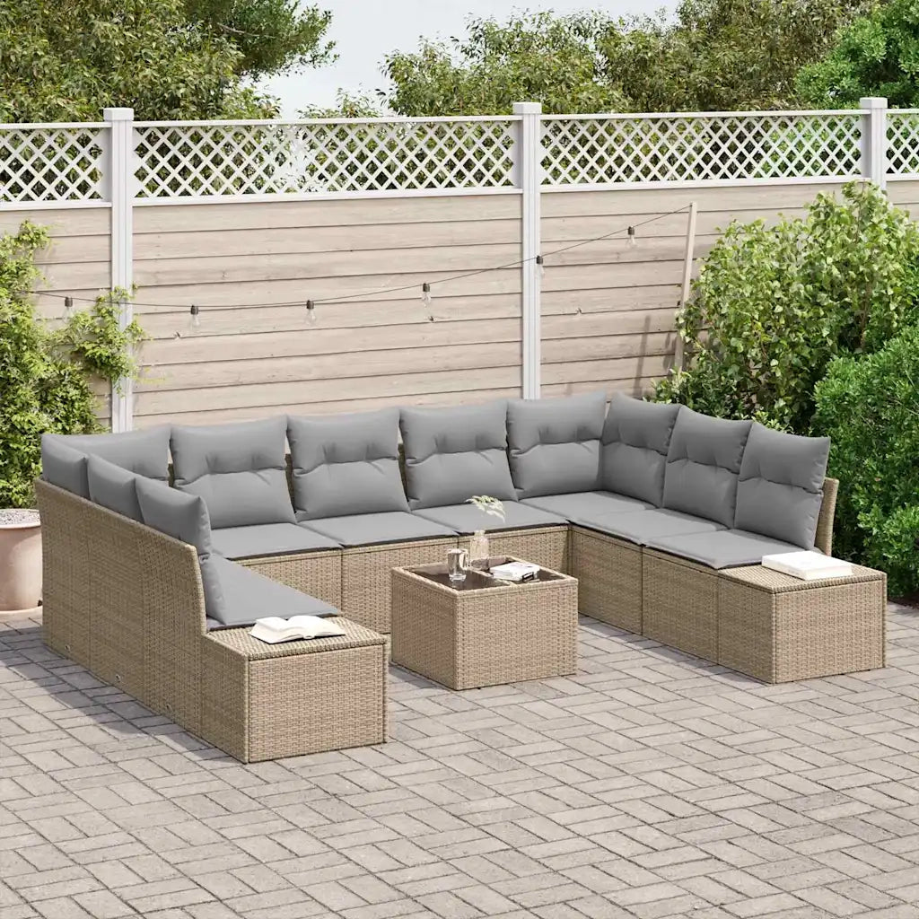 Set Divano da Giardino con cuscino 10 pcs Beige polyrattan