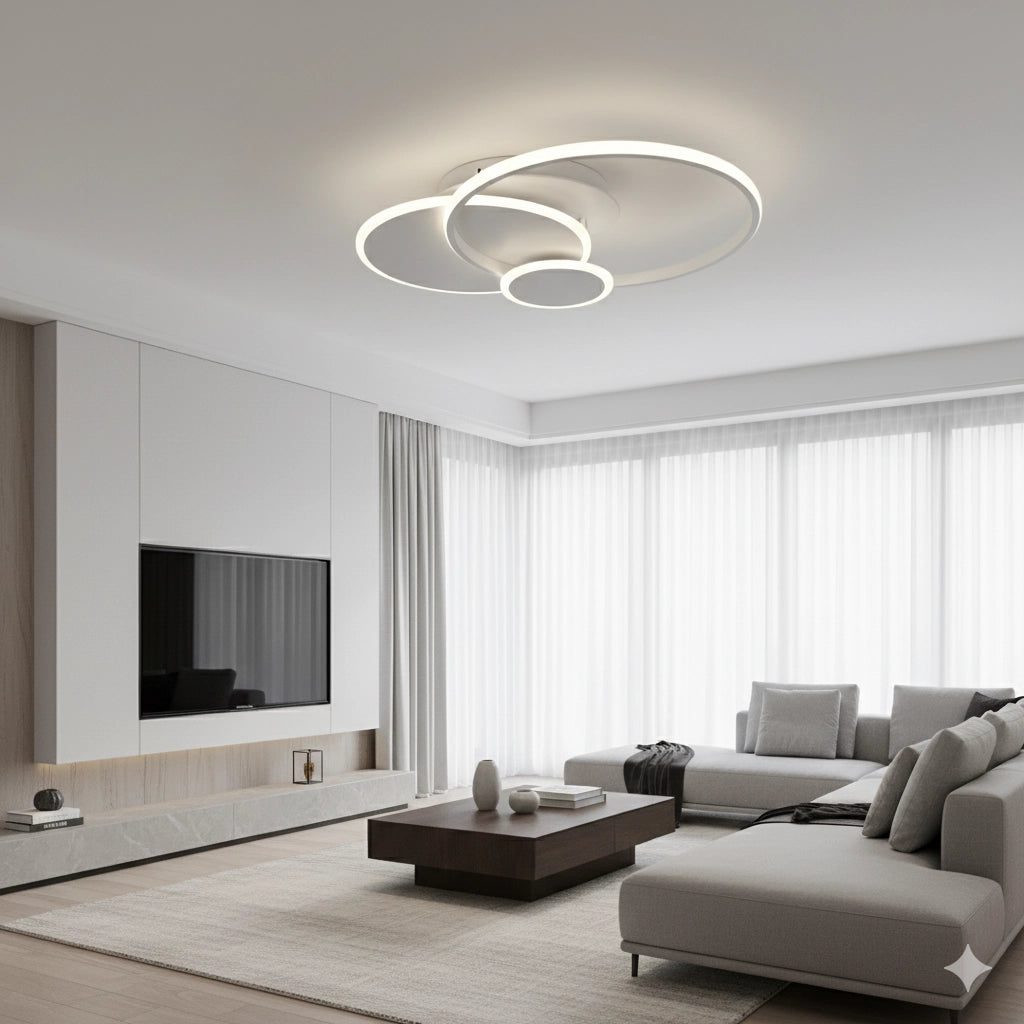 Plafoniera LED Moderna 37W 2960lm CCT Switch 3000K 4000K 6500K – Design a Doppio Cerchio Bianco per Soffitto Interni