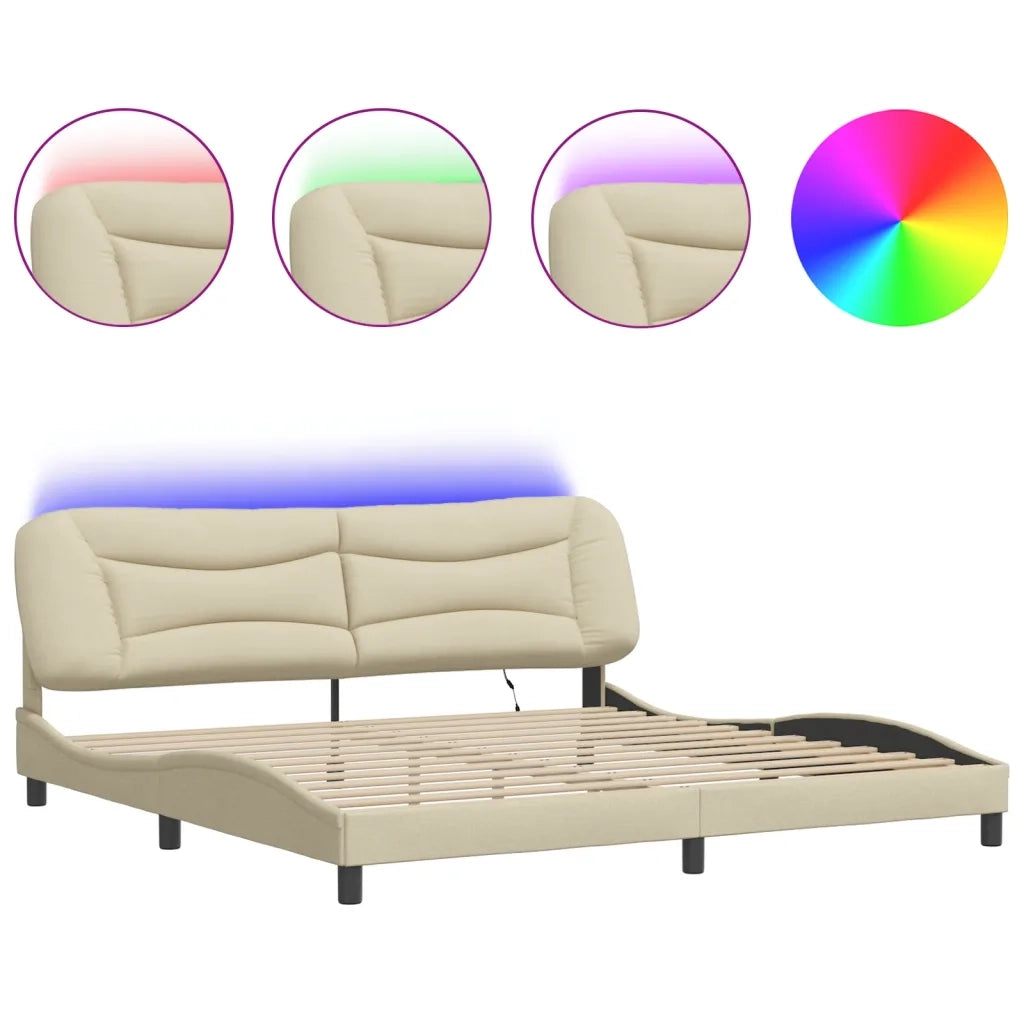 Giroletto con LED senza Materasso Crema 200x200 cm in Tessuto