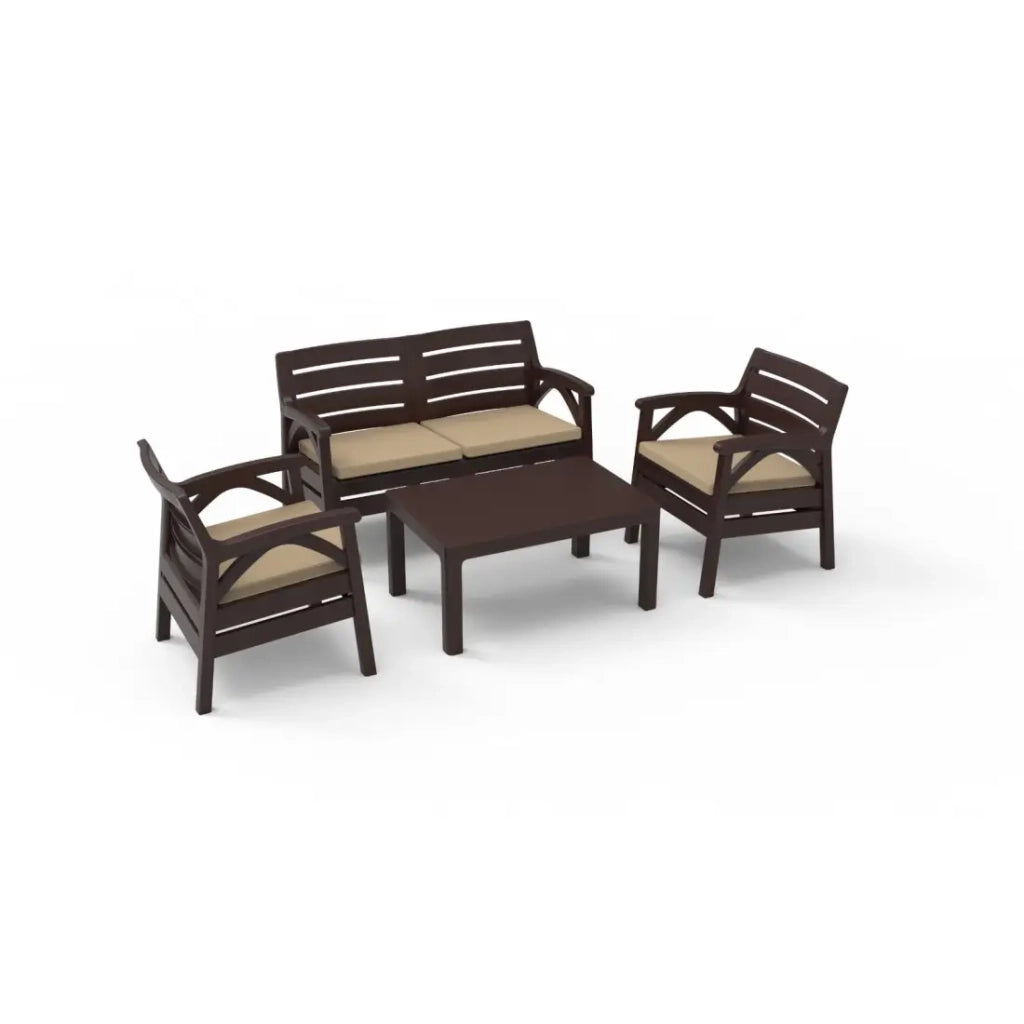 Set da giardino SAVENNA 4 posti marrone con divano, poltrone e tavolino