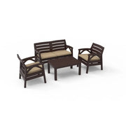 Set da giardino SAVENNA 4 posti marrone con divano, poltrone e tavolino