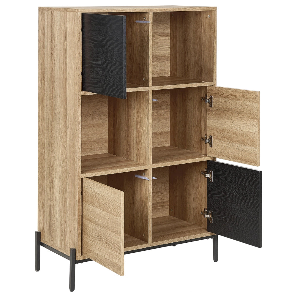 Libreria in legno chiaro e carta MDF grigia 4 armadi 2 scaffali aperti Libreria bassa