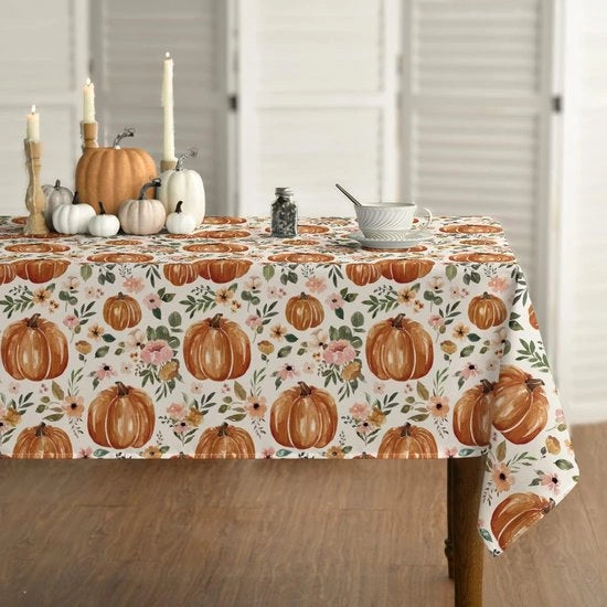 Tavolino da pranzo, 130 x 220 cm, festa di raccolto, acquerello, zucchina, fiori, tovagliato per festa, picnic, cena, decorazione