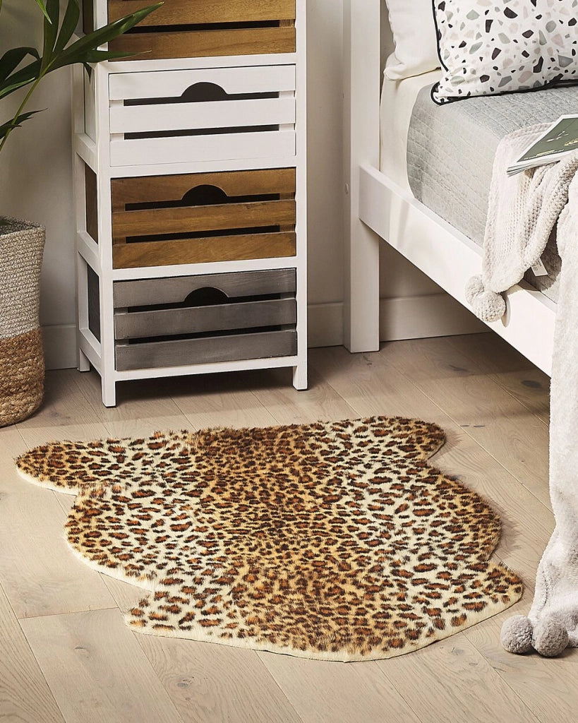 Tappeto Con Stampa Leopardata Marrone Pelliccia Sintetica 60 x 90 cm Soggiorno Camera Da Letto Contemporaneo