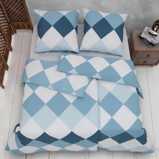 Set di letto 135 x 200 cm, 4 pezzi, azzurro turquesa, Oeko-Tex, 80% cotone e 20% poliestere, 2 coperte da letto con cerniera + 2 cuscini 80 x 80 cm, chiusura a sacchetto, modello Quattro