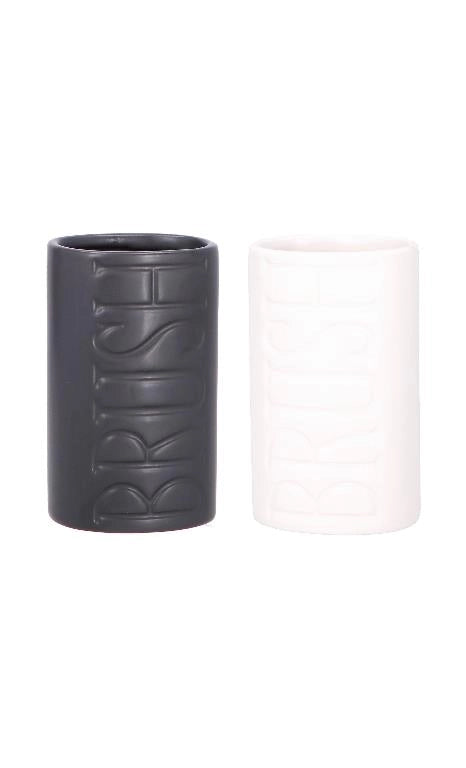 1 Pezzo Bicchiere Portaspazzolini in Ceramica Scritta Brish 2 Colori