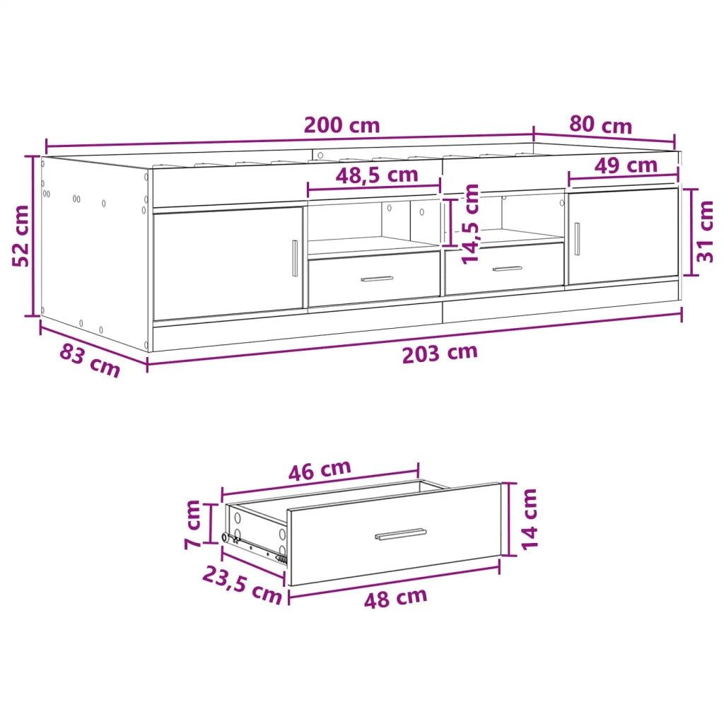 Telaio del letto con storage Sonoma grigio 80 x 200 cm 3429497
