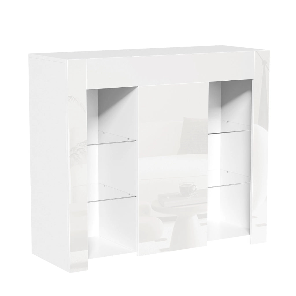 Credenza con 1 Anta e Ripiani in Vetro; Frontale Bianco Lucido; Stile Moderno; in Pannello Truciolare; 95??35??83 cm