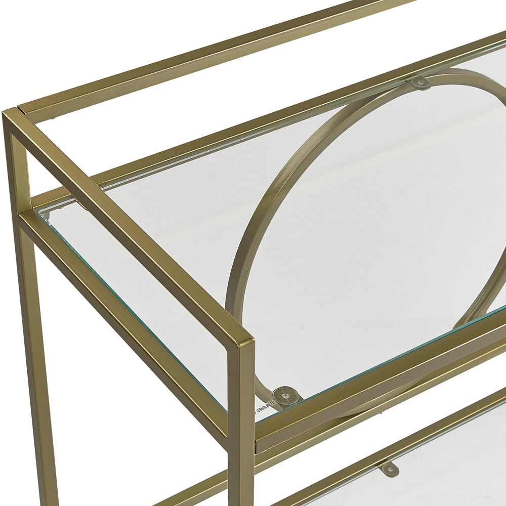 Carrello da Cucina Metallo dorato Vetro 75 x 45 cm Ruote Glamour Portaoggetti Aperto Due Piani Soggiorno