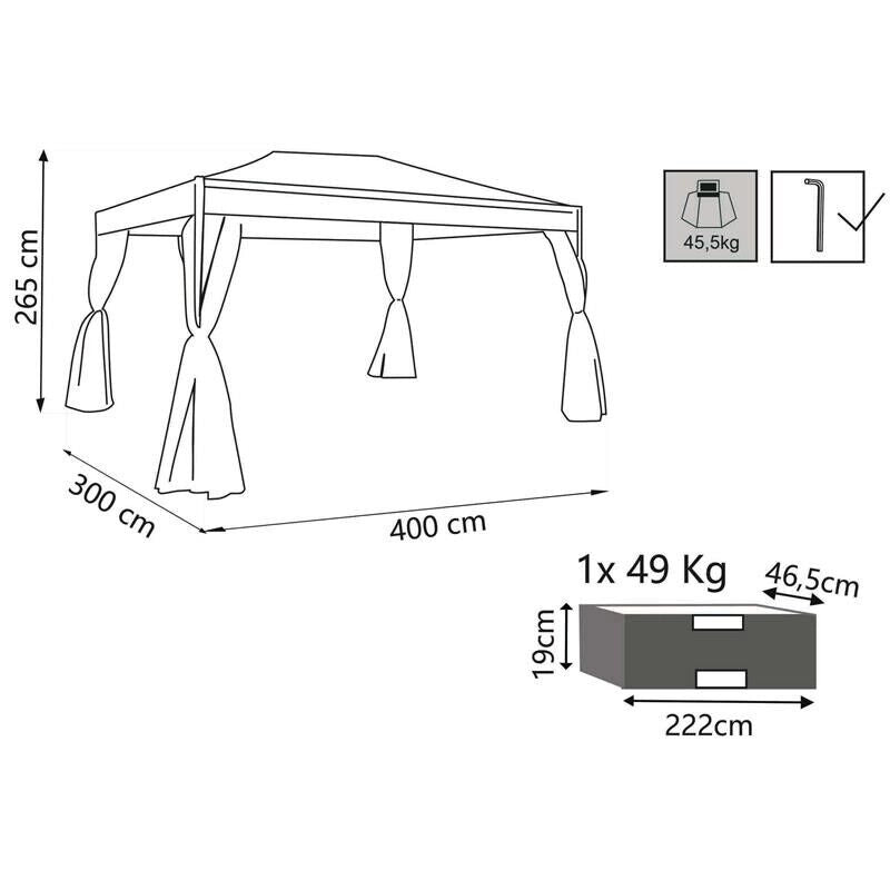 KARNAK GAZEBO DA GIARDINO 3 X 4 MT IN METALLO COMPLETO DI PARETI