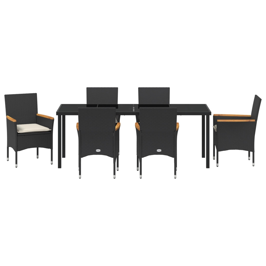 Set da pranzo da giardino  da 7 pezzi con cuscini Rattan sintetico nero
