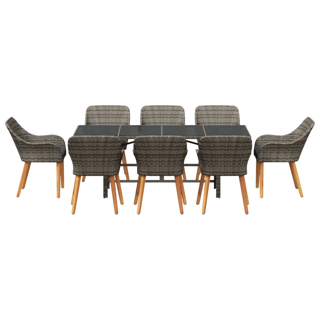 Set da Pranzo da Giardino da 9 Pezzi Grigio in Polyrattan