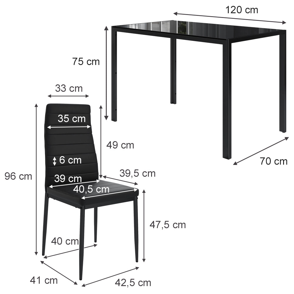 Vicco Set di tavoli da pranzo Nero 120 x 75 cm Set di 6