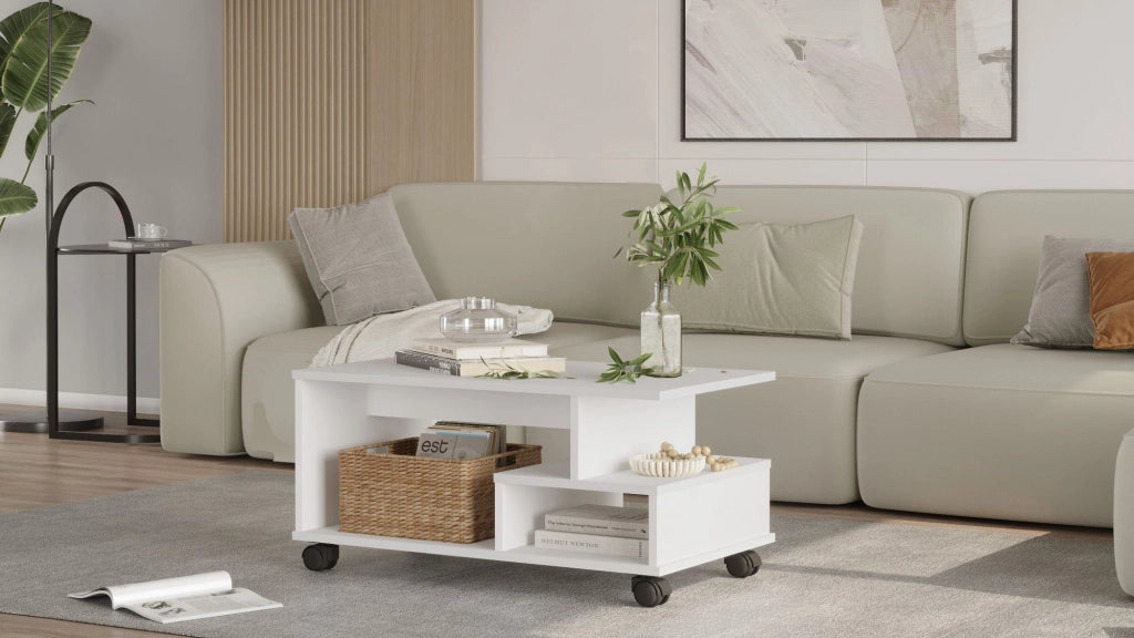 Tavolino in legno "MIN9" - 90 x 51 x 42 cm - Bianco