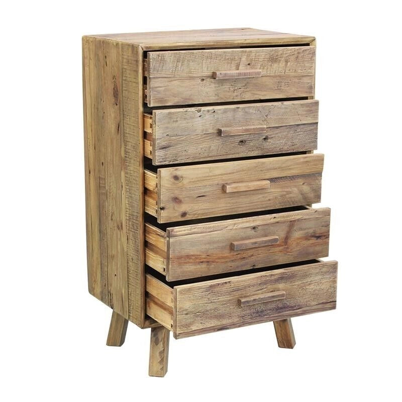 CASSETTIERA AGGIE IN LEGNO DI PINO RICICLATO CON 5 CASSETTI 60 X 40 X H100,5 CM