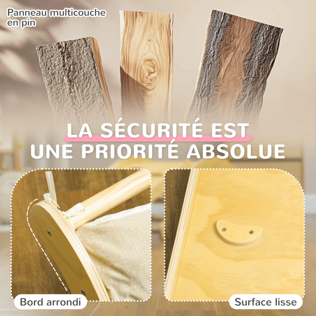 Casetta con scivolo e dondolo per bambini ¨C zephmum ¨C 168x49.5x39.5 cm, legno naturale