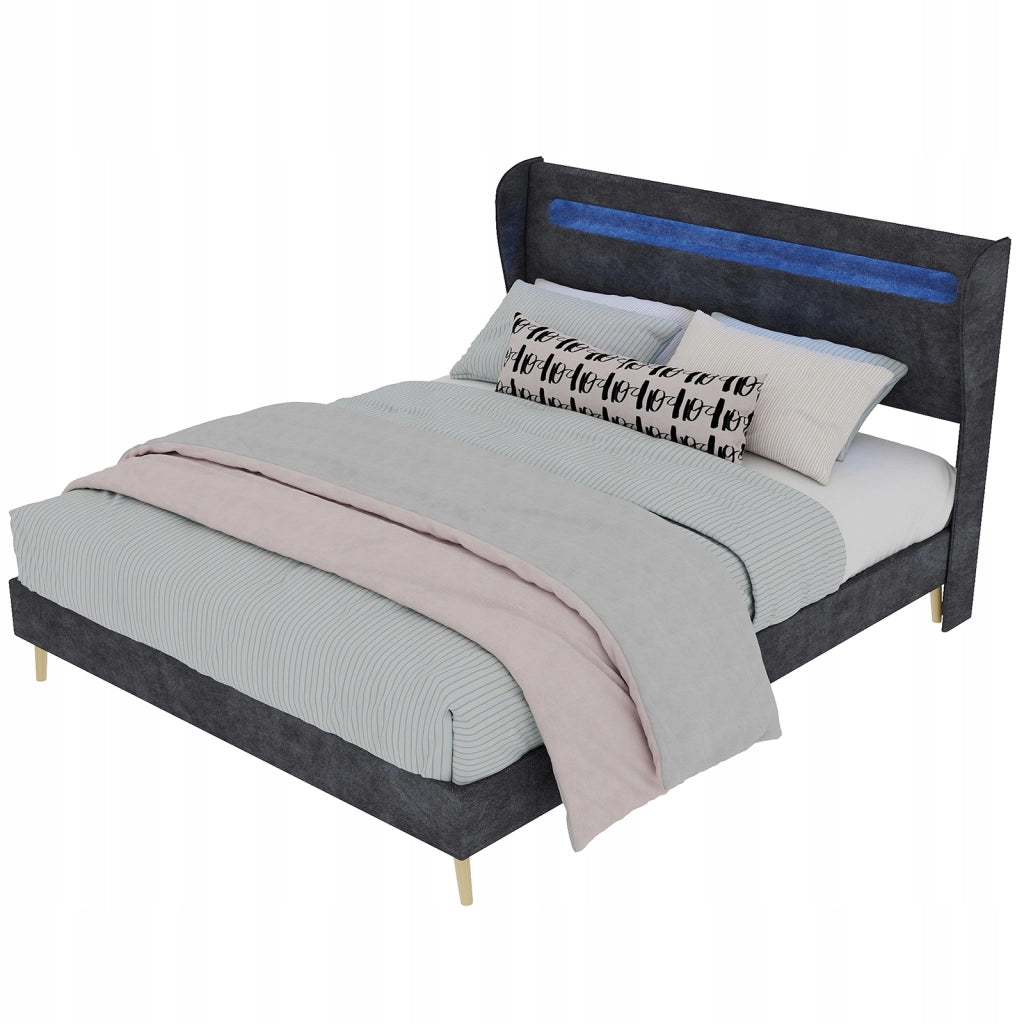 Letto imbottito 140x200 con LED - Xylo - Grigio