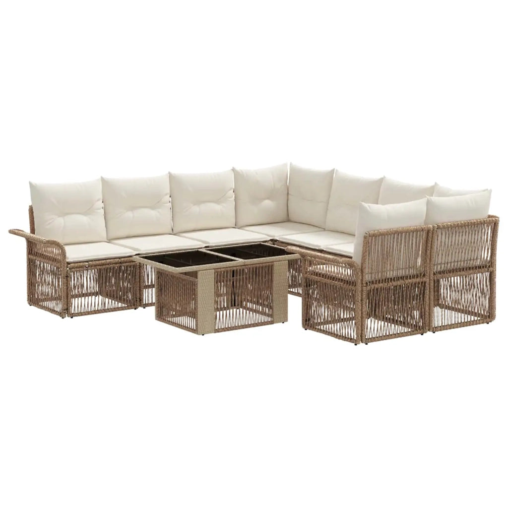 Set Divano da Giardino 9 pz Beige e Bianco Crema polyrattan 3436611