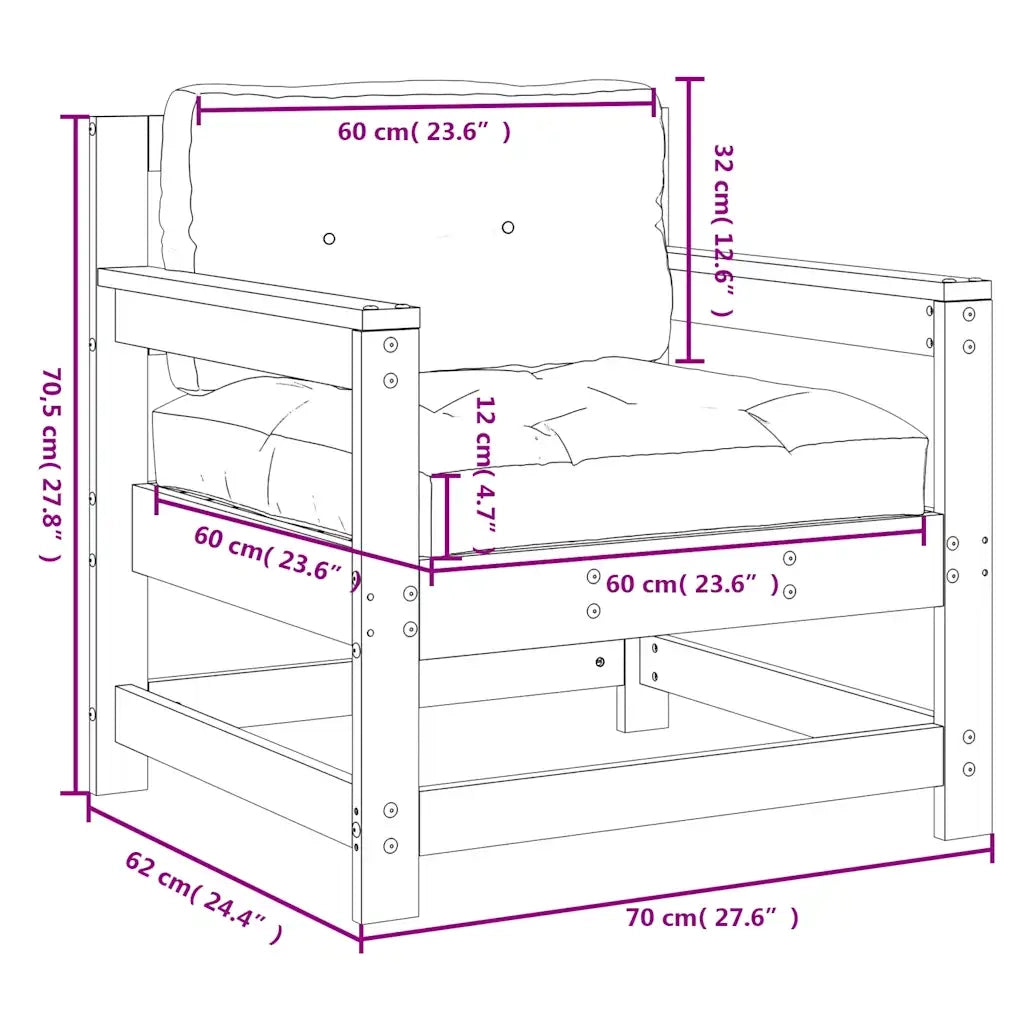 Sedia da patio-Sedie da Giardino con Cuscini 2pz Legno Massello di Pino Bianco 117937