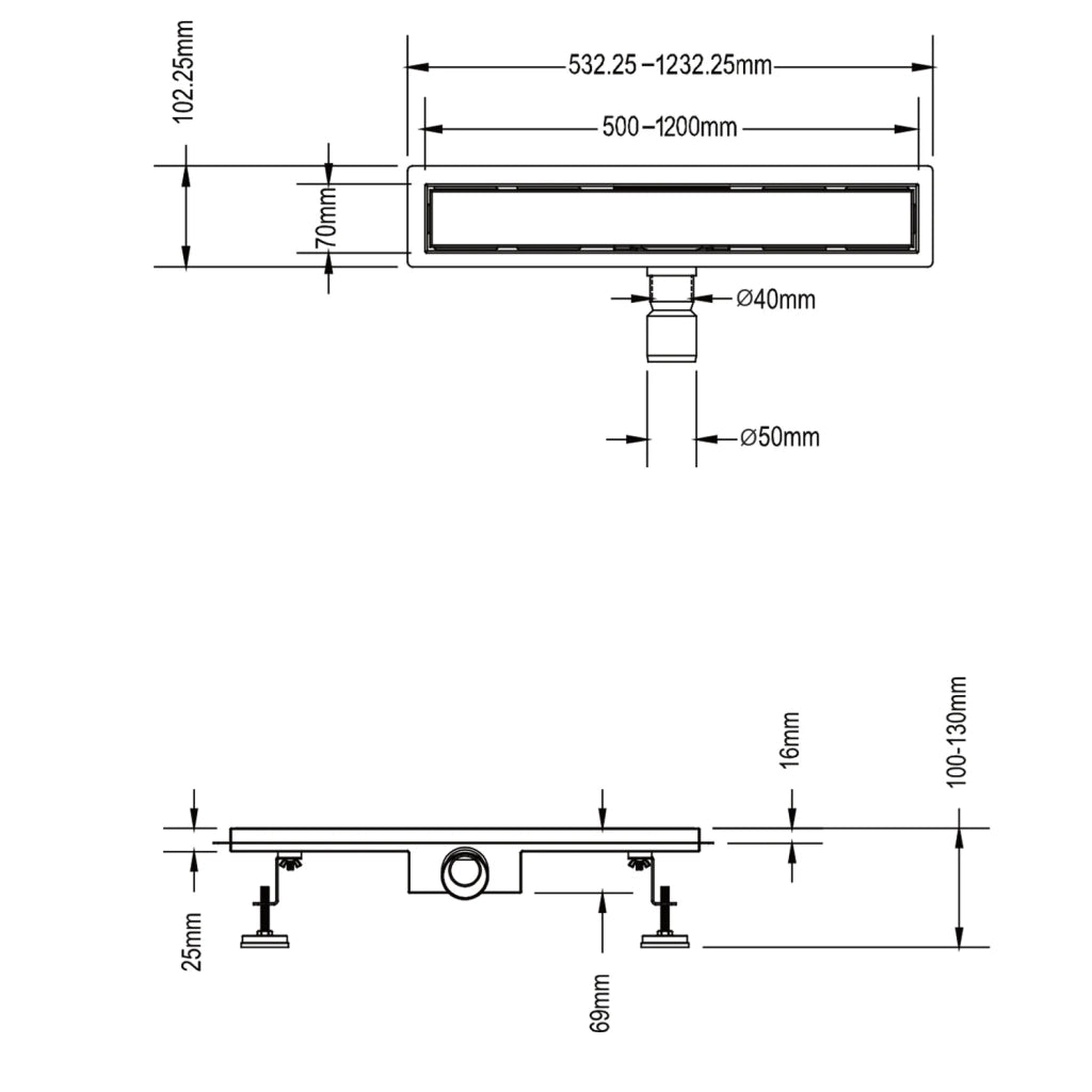 Canalina di scarico doccia in acciaio inox con cover vetro nero 120 cm mod. Glass