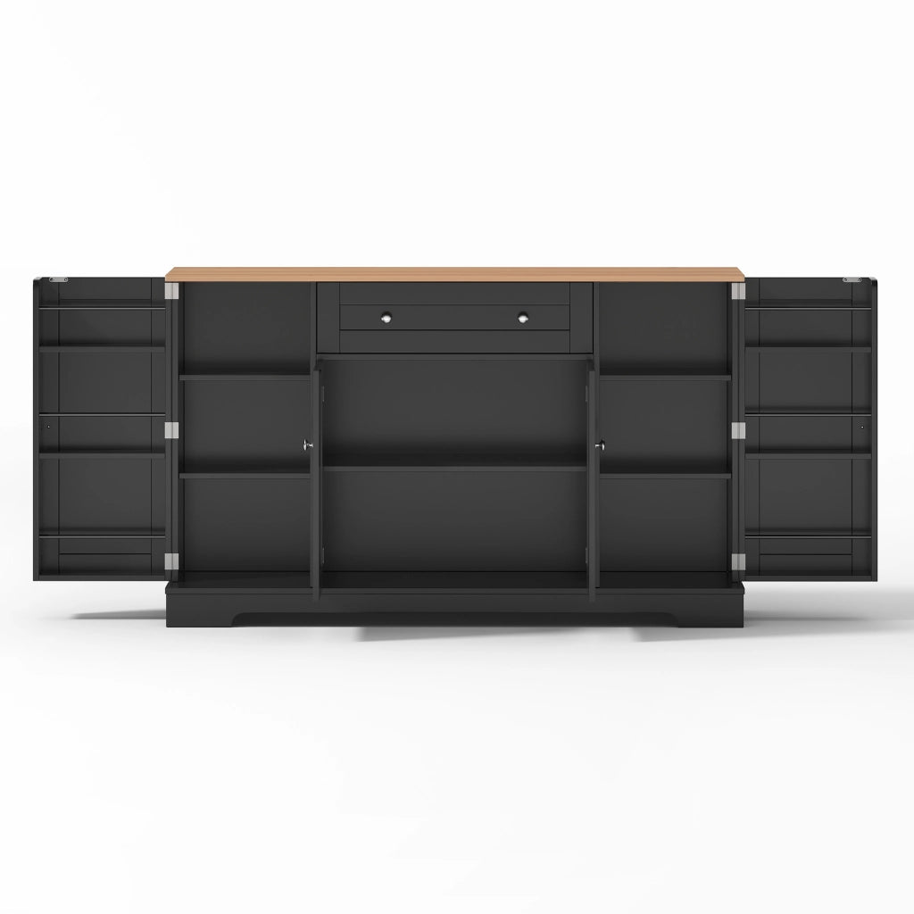 Credenza 138x40x85 cm Nera con Cassetto; Armadietti; Ripiani Regolabili e Portaoggetti sulle Ante
