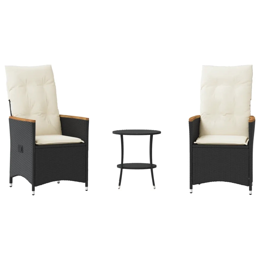 Set da BistrÃ² 3 pz con Cuscini Nero in Polyrattan
