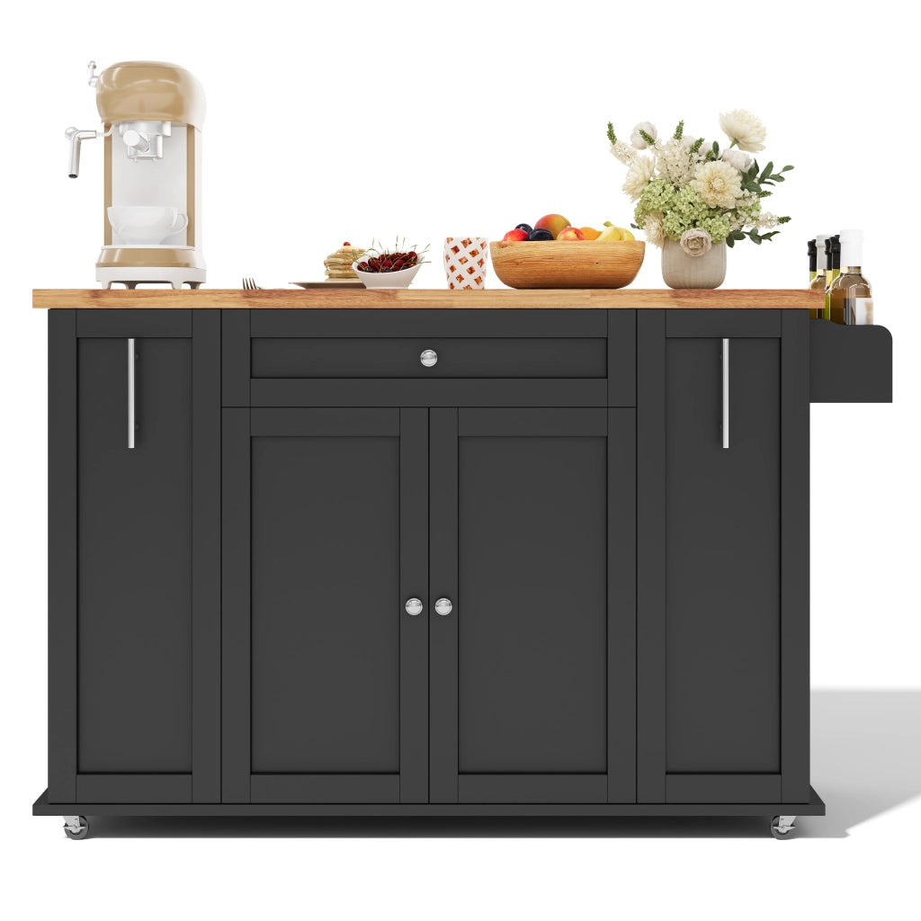 Carrello da cucina con piano ribaltabile; 3 cassetti e vani anta - in MDF - nero e naturale