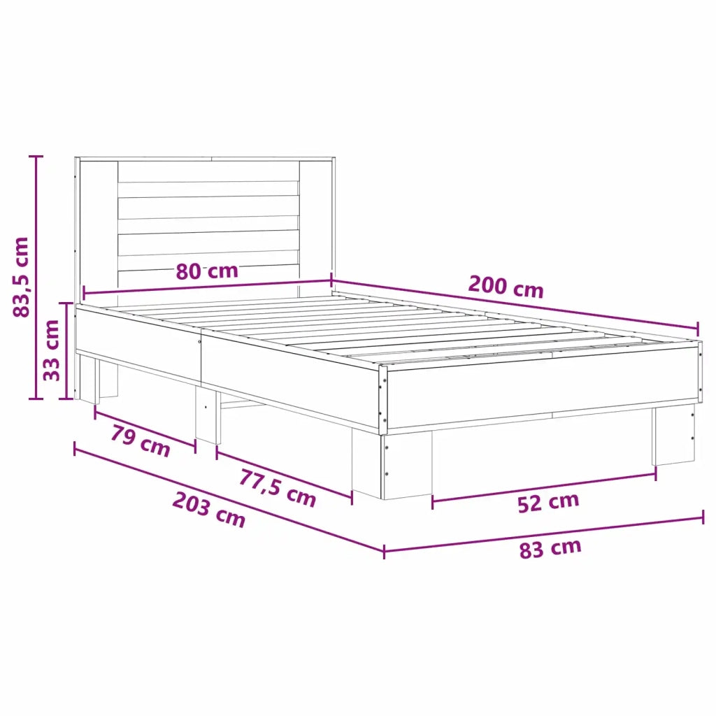 Struttura letto con testata Rovere Fumo 80 x 200 cm 8009102
