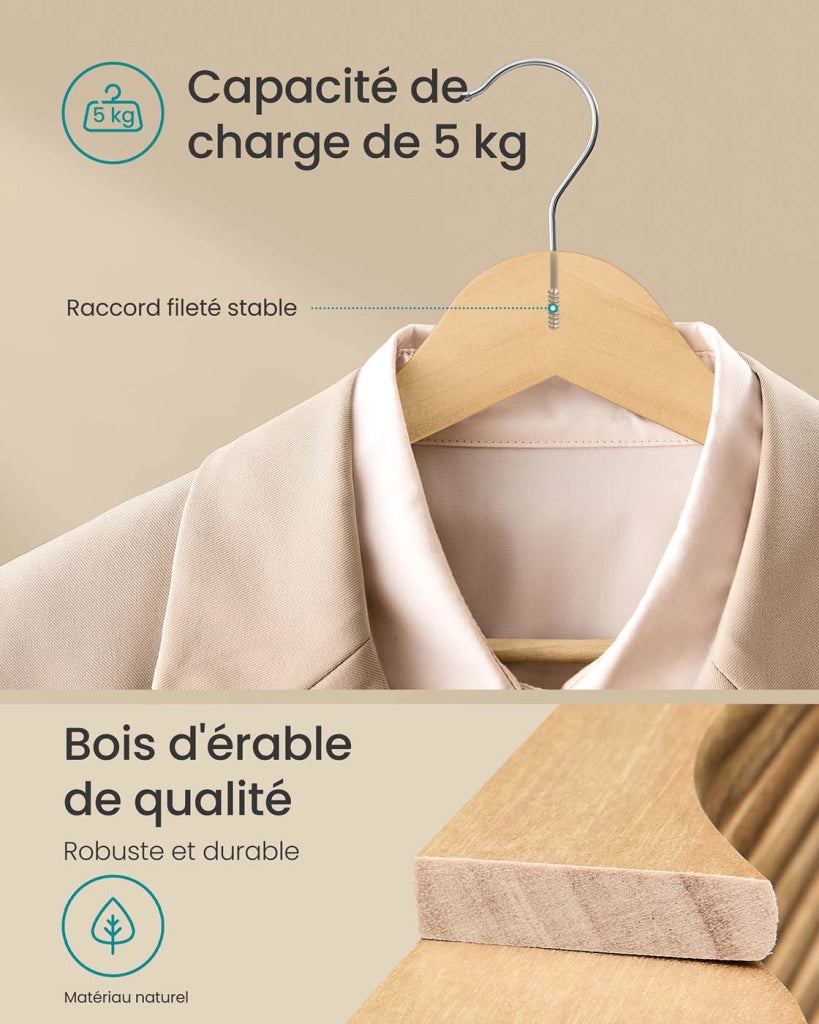 Grucce in legno set da 30 sottili con tacche grucce per pantaloni gancio girevole a 360° legno di betulla per canotte giacche naturale 12_0005060