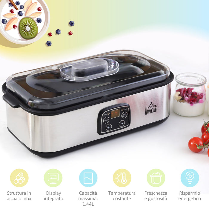 Yogurtiera Elettrica 30W con 8 Vasetti Temperatura Regolabile Argento