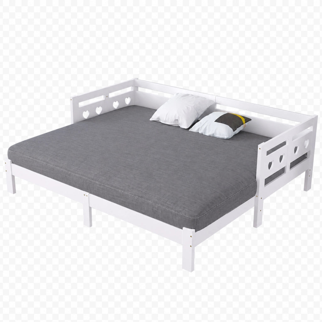 Letto daybed 90x200 cm; estensibile a forma di cuore; legno bianco (Senza materasso)