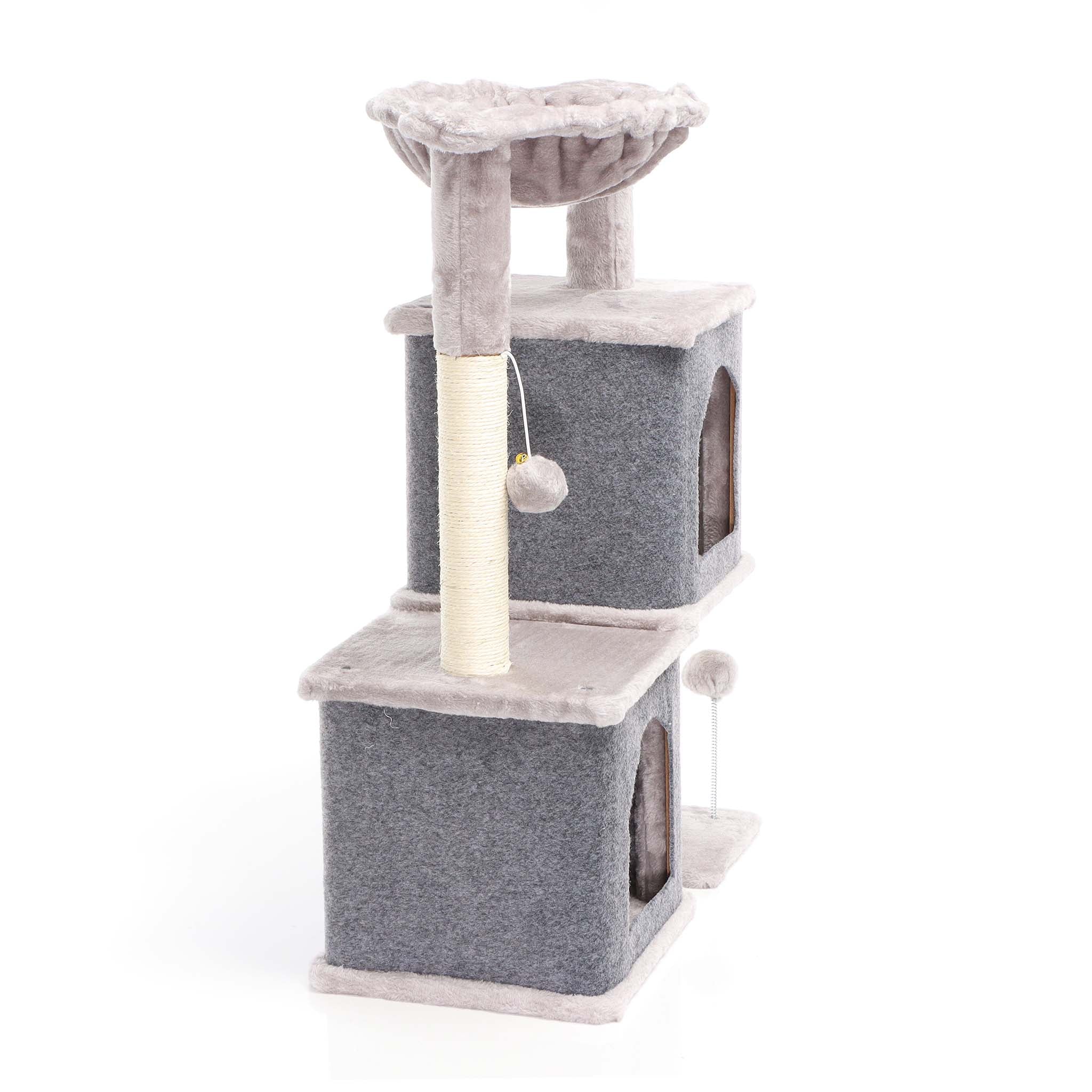 Fudajo Albero tiragraffi grigio con sisal 81cm Con 2 nicchie chiuse Casette Per gatti