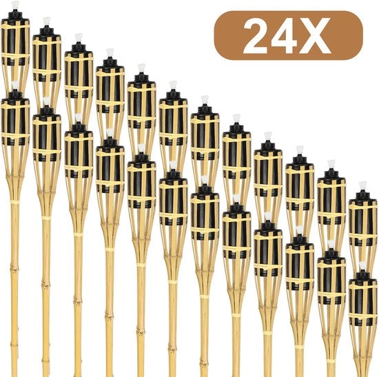 Set di lanterne per giardino in bambù - 24 pezzi - lanterna 90 cm - lanterne da giardino con fiamma