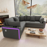 Divano angolare 4-5 posti 198x198 cm in velluto a coste grigio con LED e USB/USB-C HOMVRA