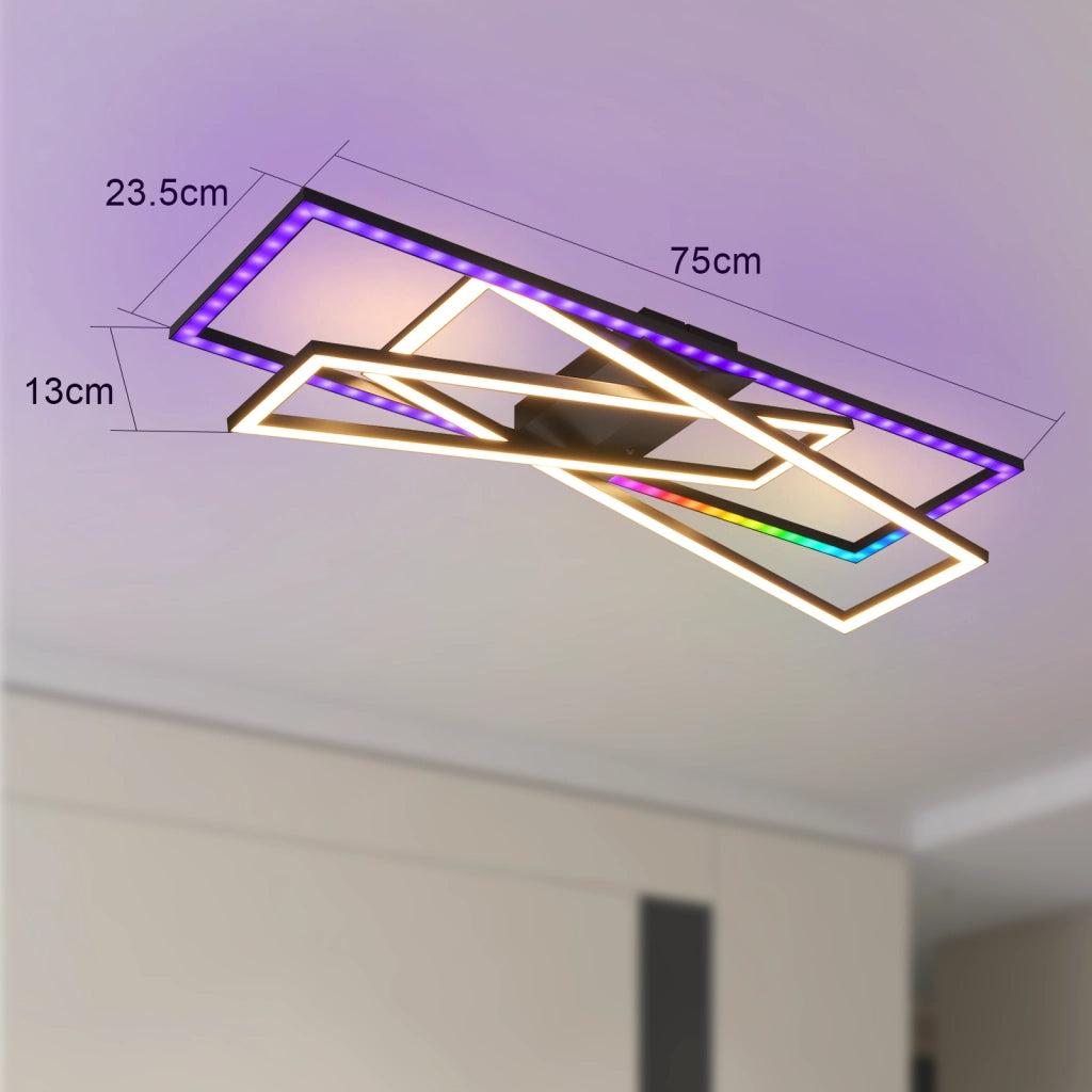 ZMH Lampada da soffitto LED rettangolare 36W RGB orientabile nera per soggiorno camera letto corridoio cucina