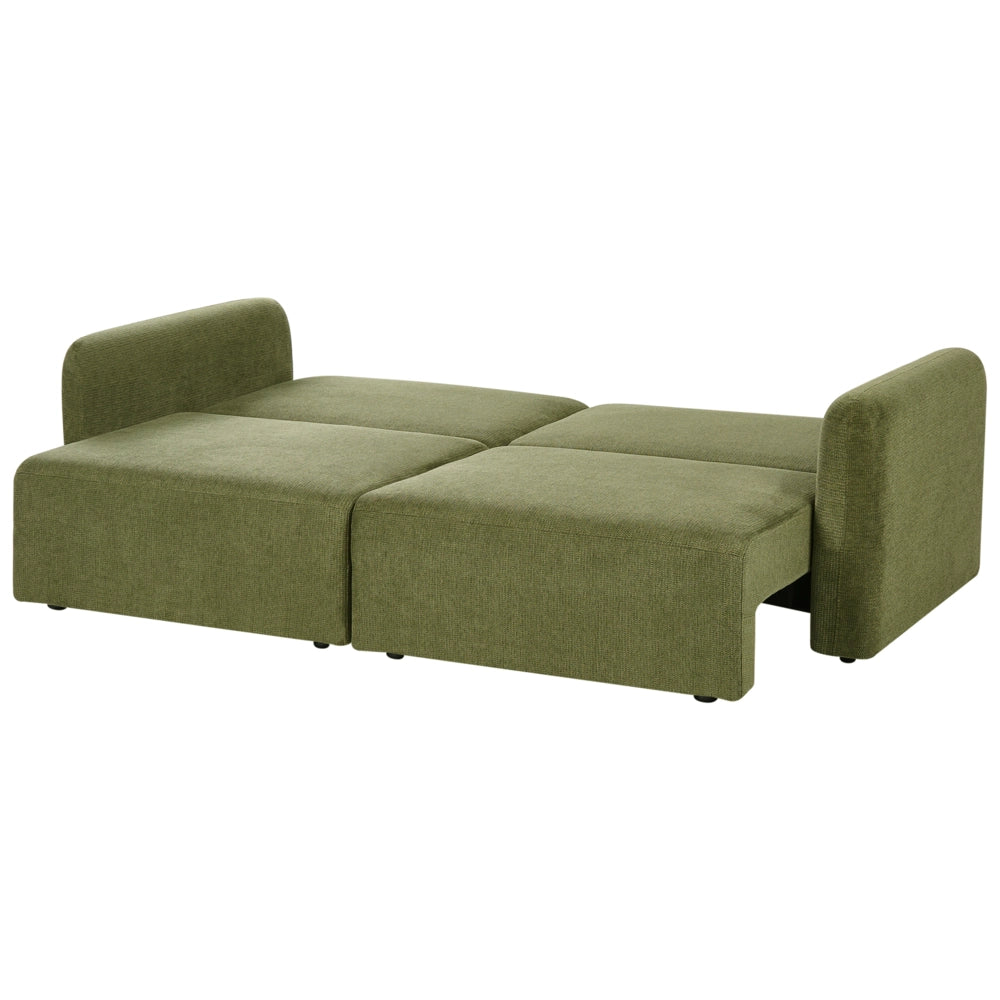 Divano letto a 3 posti verde tessuto imbottito con funzione letto cuscini aggiuntivi pieghevole