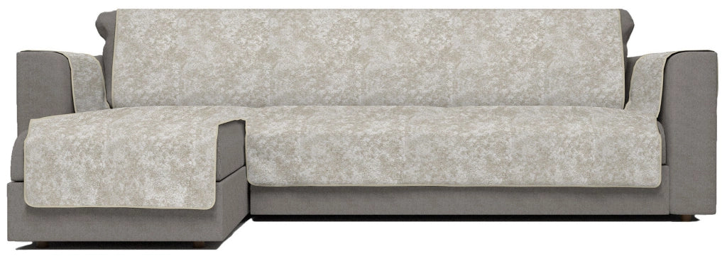 Copridivano con Penisola Sinistra Seduta 290 cm in Poliestere e Cotone Beige