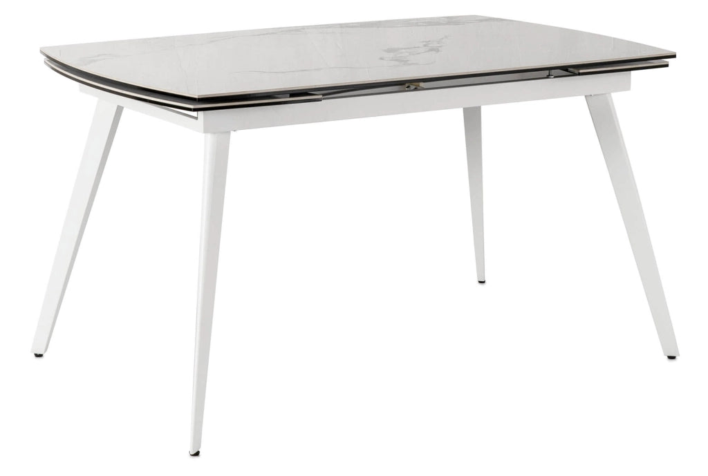 Tavolo Allungabile 140/170/200x90x76 cm in Metallo con Top in Ceramica su Vetro Bianco