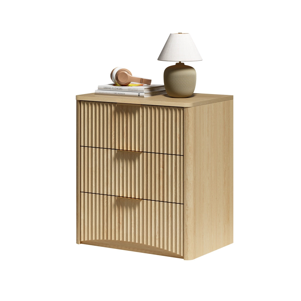 Comodino con 3 Cassetti, Maniglie in Metallo ¨C MINIMAL ¨C Rovere