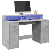 Scrivania con Luci LED Grigio Cemento 140x55x91 cm Multistrato 3309423