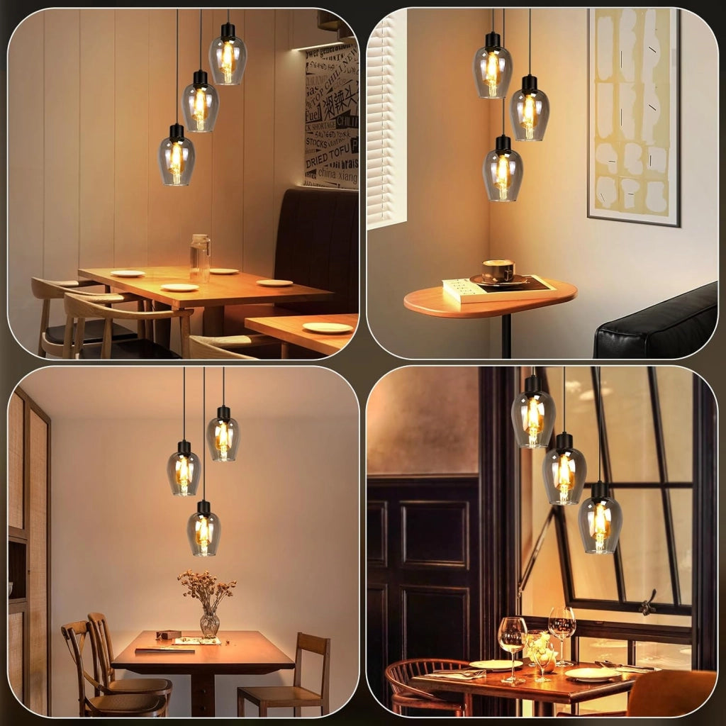 ZMH Lampada a Sospensione 3 Luci Retro Vintage Vetro Fum¨¦ E27 per Sala da Pranzo Cucina Hotel Soggiorno Senza Lampadina