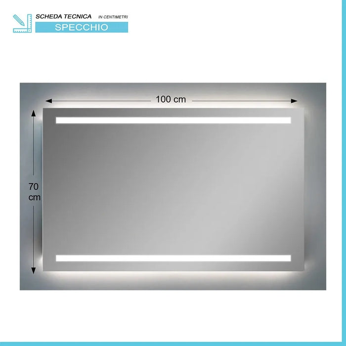 Specchio reversibile 100x70 fasce LED retroilluminate e illuminazione perimetrale