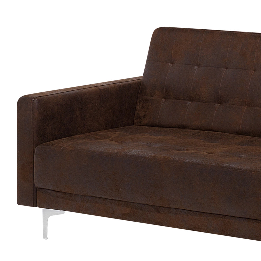 Divano letto angolare marrone in ecopelle con rivestimento a forma di L moderno e modulare a 4 posti con ottomana Chaise Longue sinistra