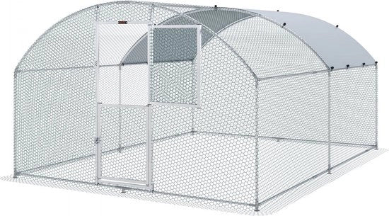 Recinzione per polli, 4 x 3 x 2 m Recinzione per polli Esterna con tetto solare coperto con telo PE, struttura in acciaio Recinzione per polli Tetto Recinzione per uccelli Recinzione per polli per polli, oche, anatre, conigli ecc.