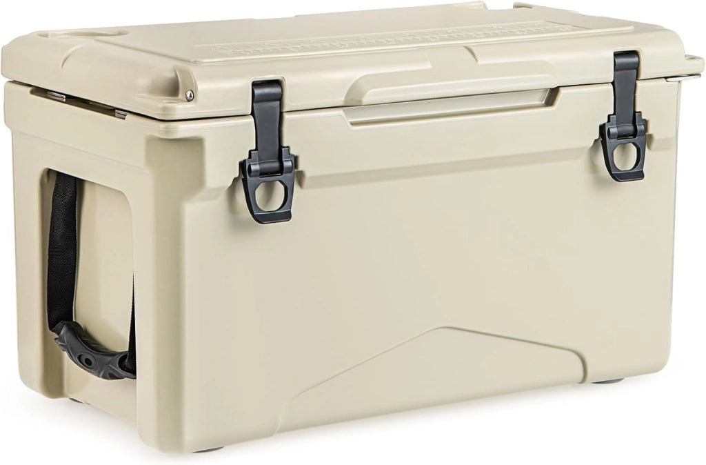 Frigorifero da Campeggio da 28 Litri, Frigo Portatile con Manico Resistente e Scarico, Freddo Fino 5-7 Giorni con Portabicchieri Integrati per Barbecue, Campeggio, Picnic, Pesca