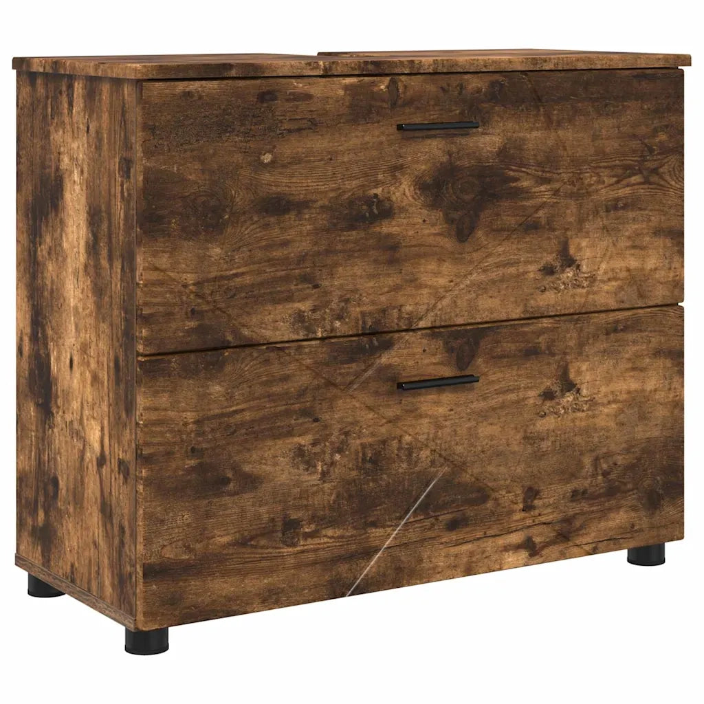 Set di mobili per il bagno con cassetto 2 pcs Rovere fumé