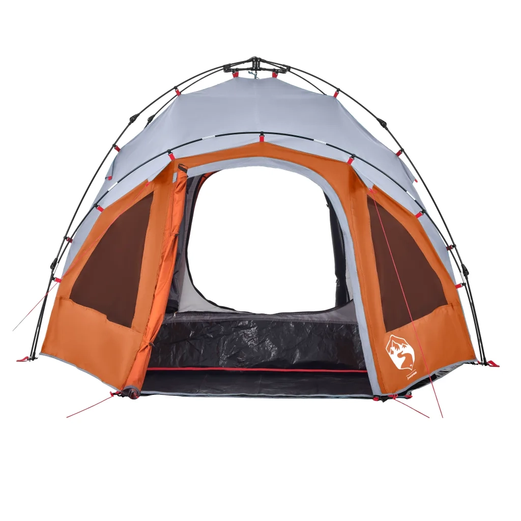 Tenda a Cupola 3 Persone-Tenda da campeggio Grigio e Arancione a Rilascio Rapido 720455
