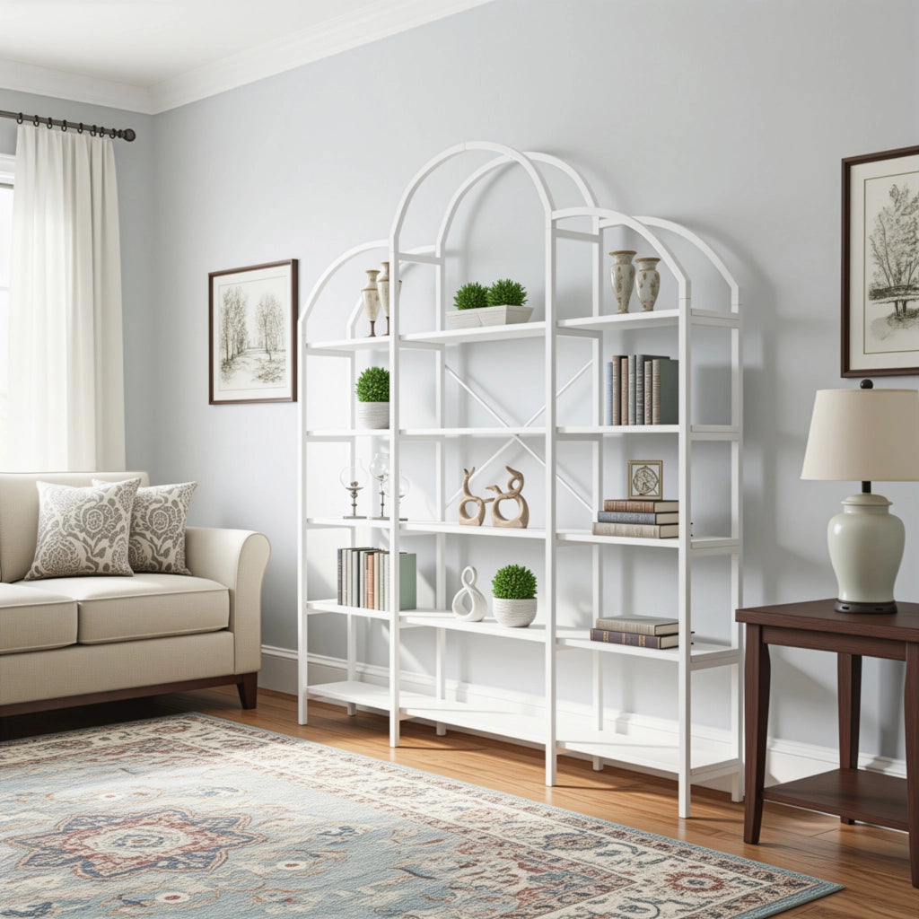 Libreria a 5 ripiani 170 x 26 x 190 cm in MDF e metallo, bianco, stile moderno con decorazione a forma di nuvola