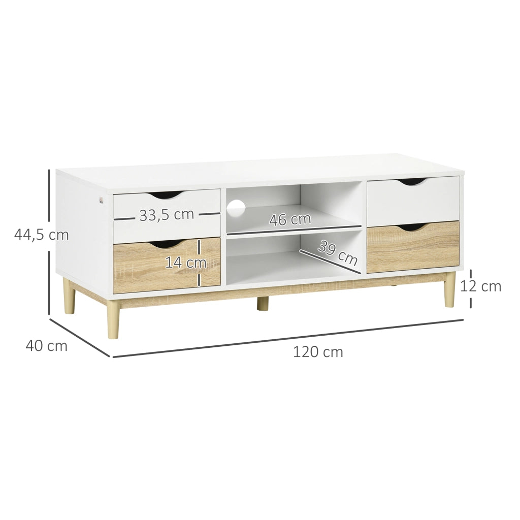 Mobile TV con mensole e cassetti per televisori fino a 55 pollici ¨C Minimal ¨C Bianco e rovere 120x40x44,5 cm