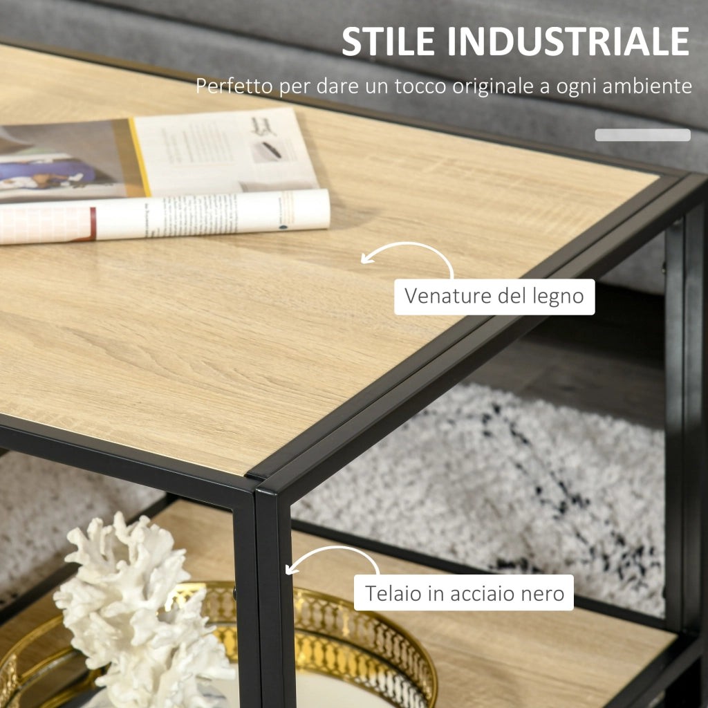 Easycomfort Tavolino da Caffè in Stile Industriale a 3 Ripiani, in MDF e Acciaio, 120x60x46cm